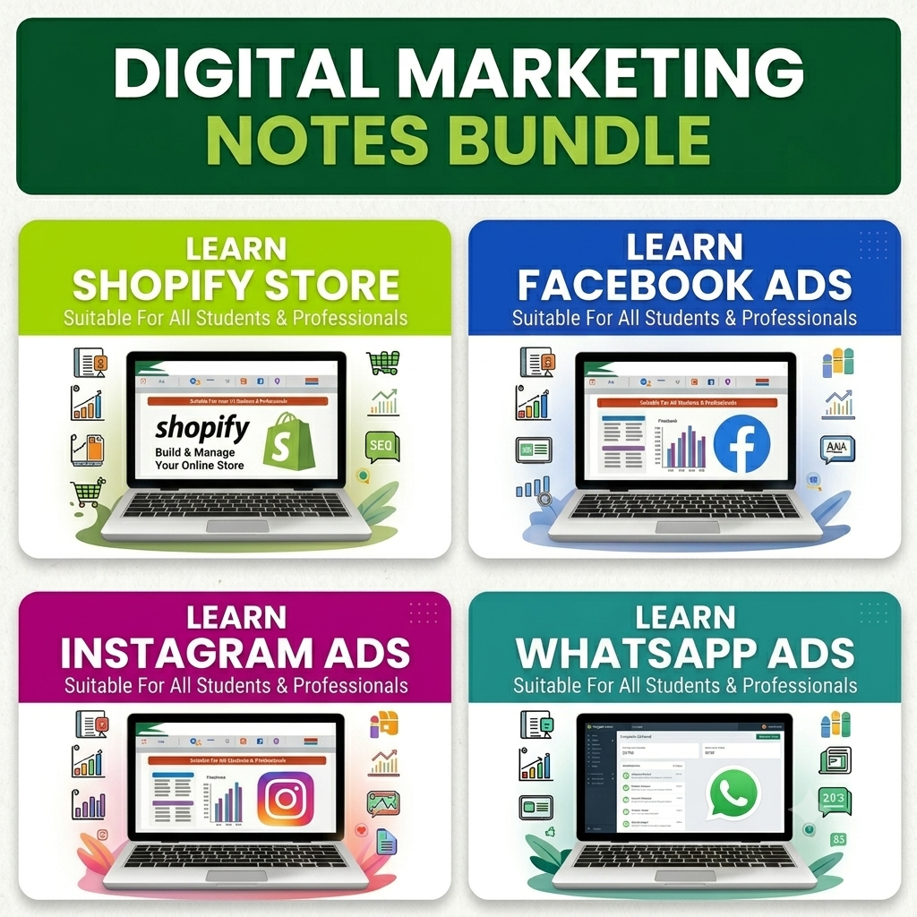 📘 Digital Marketing Notes Bundle – Facebook Ads, Instagram Ads, WhatsApp Marketing & Shopify Store Creation
